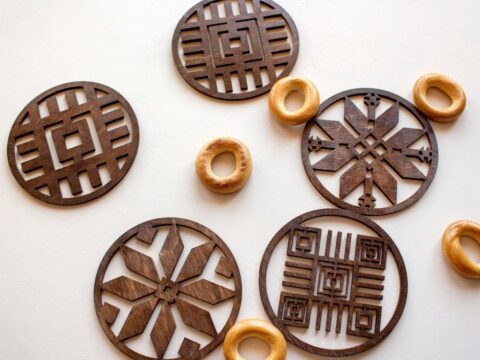 Laser Cut Coasters with Belarusian Ornament Free Vector