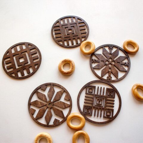 Laser Cut Coasters with Belarusian Ornament Free Vector