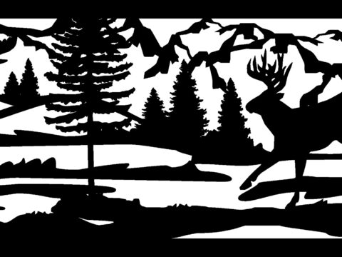28 X 60 Herron Cattails Water Buck And Mountains Plasma Art DXF File
