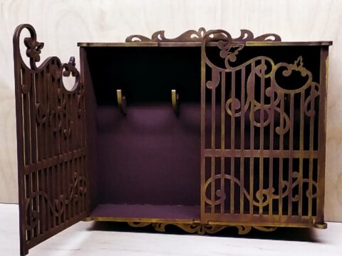 Laser Cut Wooden Wall Mounted Key Holder Box With Doors Storage Cabinet Free Vector