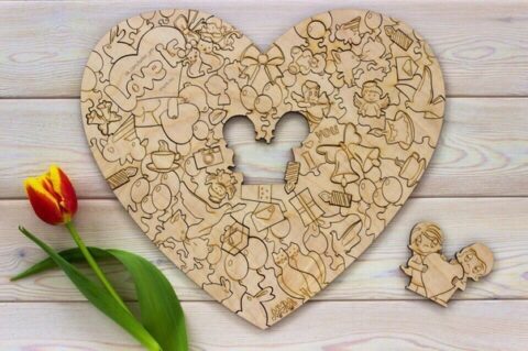 Laser Cut Love Heart Shape Puzzle Free Vector
