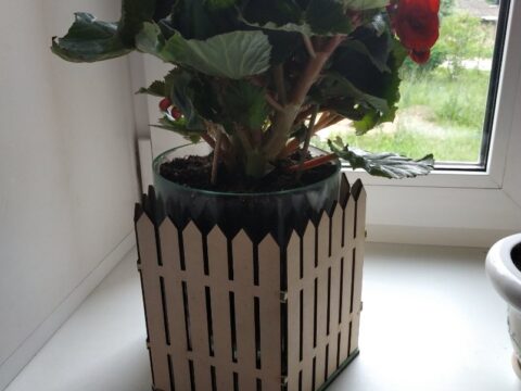 Laser Cut Flower Pot Planter Fence of Wooden Stakes Free Vector