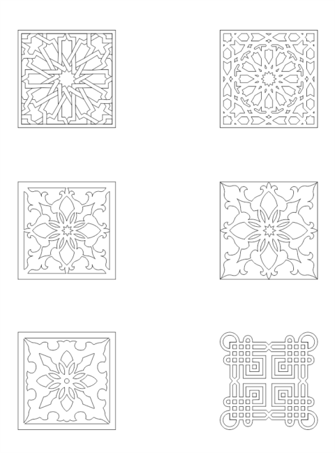 Collection of Square Ornaments DXF File