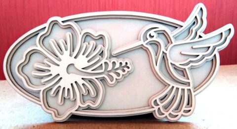 Laser Cut Wooden Layered Art Hummingbird Free Vector