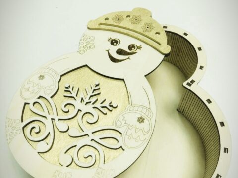Laser Cut Christmas Snowman Gift Box Free Vector