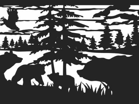 30 X 48 Bears Quail Lake Cattails Plasma Art DXF File