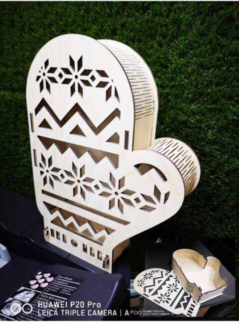 Laser Cut Plywood Box Mitten Glove Shape Free Vector