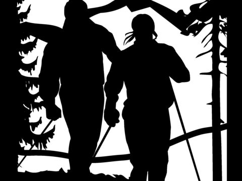 24 X 24 Snow Skiers Mountains Plasma Metal Art DXF File
