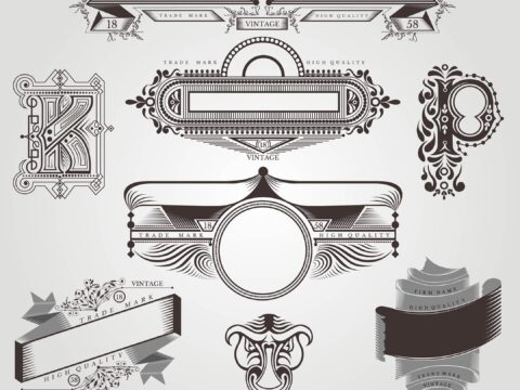 Vintage Engraving Banners With Different Letter And Pattern Free Vector