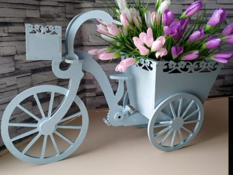 Laser Cut Tricycle Flower Basket Free Vector