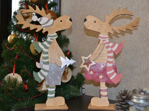 Laser Cut Wooden Deer Christmas Ornaments Free Vector
