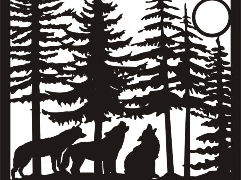 30 X 36 Three Wolves Moon Plasma Metal Art DXF File
