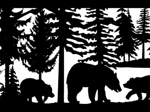 30 X 48 Bear With Two Cubs Trees Plasma Art DXF File