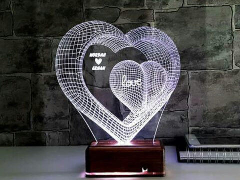 Laser Cut Two Hearts 3d Optical Illusion Lamp Led Night Light Free Vector