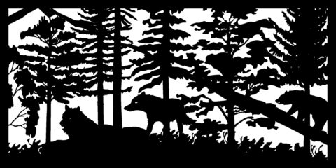 30 X 60 Two Wolves And Bear Plasma Metal Art DXF File
