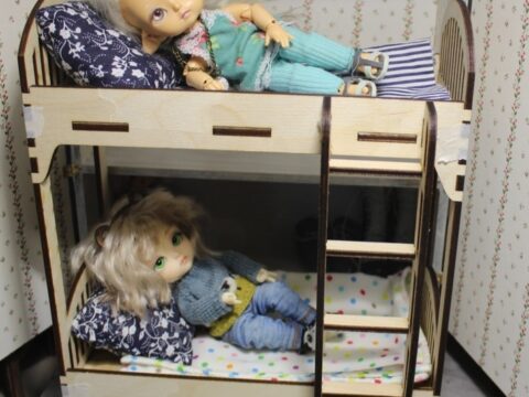 Laser Cut Dollhouse Cot with Ladder Free Vector