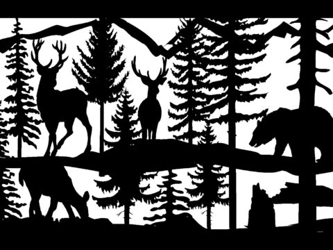 28 X 60 Two Turkeys Two Bucks Doe Two Bear Plasma Art DXF File
