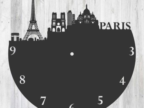 Paris France Vinyl Record Wall Clock Laser Cut Template Free Vector