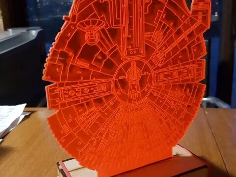 Laser Cut Star Wars Millenium Falcon And Stand 3D Optical Illusion Lamp DXF File