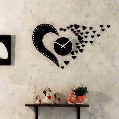 Laser Cut Love Design Flying Hearts Wall Clock Free Vector