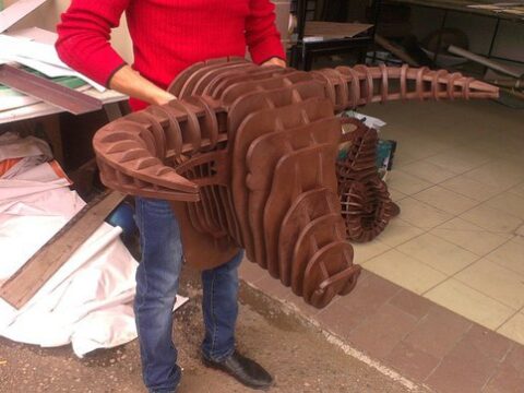 Laser Cut Bull Head Wall Hanging 3D Wood Puzzle Free Vector