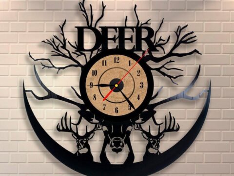 Laser Cut Deer Animals Art Vinyl Record Clock Template Free Vector