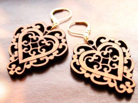 Laser Cut Heart Earrings or Pendant Free Vector