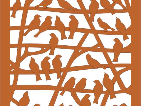 Laser Cut Partition With Birds Pattern Free Vector