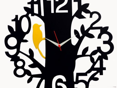 Tree Bird Black Wood Wall Clock Vector Free Vector