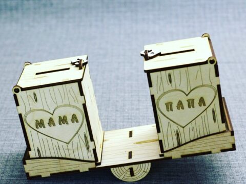 Laser Cut Piggy Bank for Mom Dad Free Vector