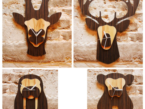 Jungle Animal Heads Shaped Wall Clocks Laser Cut Free Vector