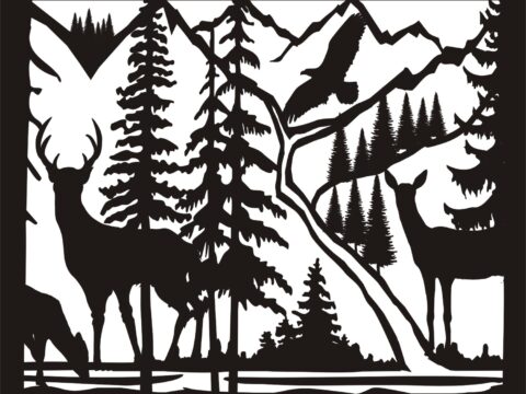 30 X 36 Doe Buck Doe Eagle River Plasma Metal Art DXF File