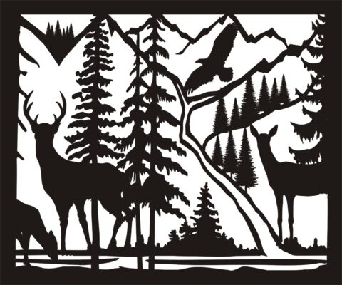 30 X 36 Doe Buck Doe Eagle River Plasma Metal Art DXF File