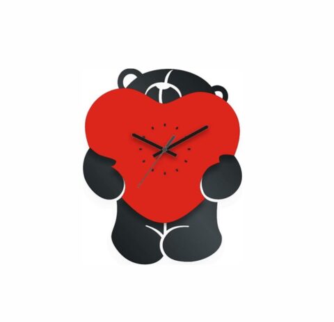 Bear with Heart Clock Laser Cut Free Vector