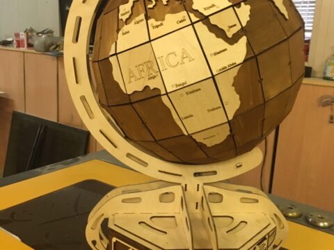 Laser Cut Wooden 3D Globe Model Free Vector