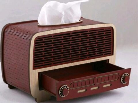 Laser Cut Radio Shape Napkin Holder With Drawer Free Vector