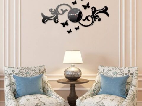 Laser Cut Fancy Butterfly Wall Clock Template Free Vector