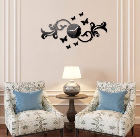 Laser Cut Fancy Butterfly Wall Clock Template Free Vector