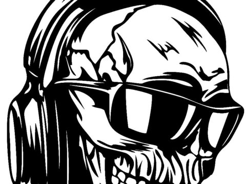 Skull headphones sunglasses vector art DXF File