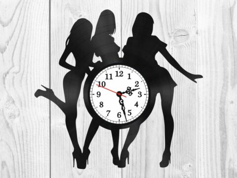 Girls silhouette vinyl record clock Free Vector