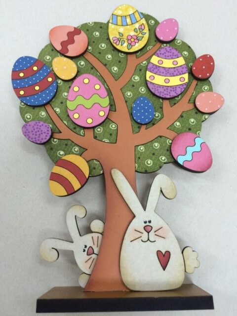 Laser Cut Easter Tree Bunnies Free Vector