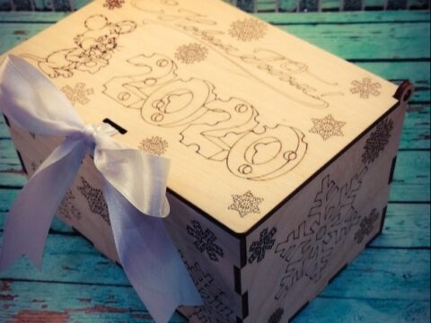 New Year 2020 Wooden Snowflake Gift Box With Lid Laser Cut Engraving Template Free Vector