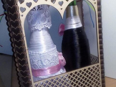 Laser Cut Decoration of Wedding Bottles Free Vector