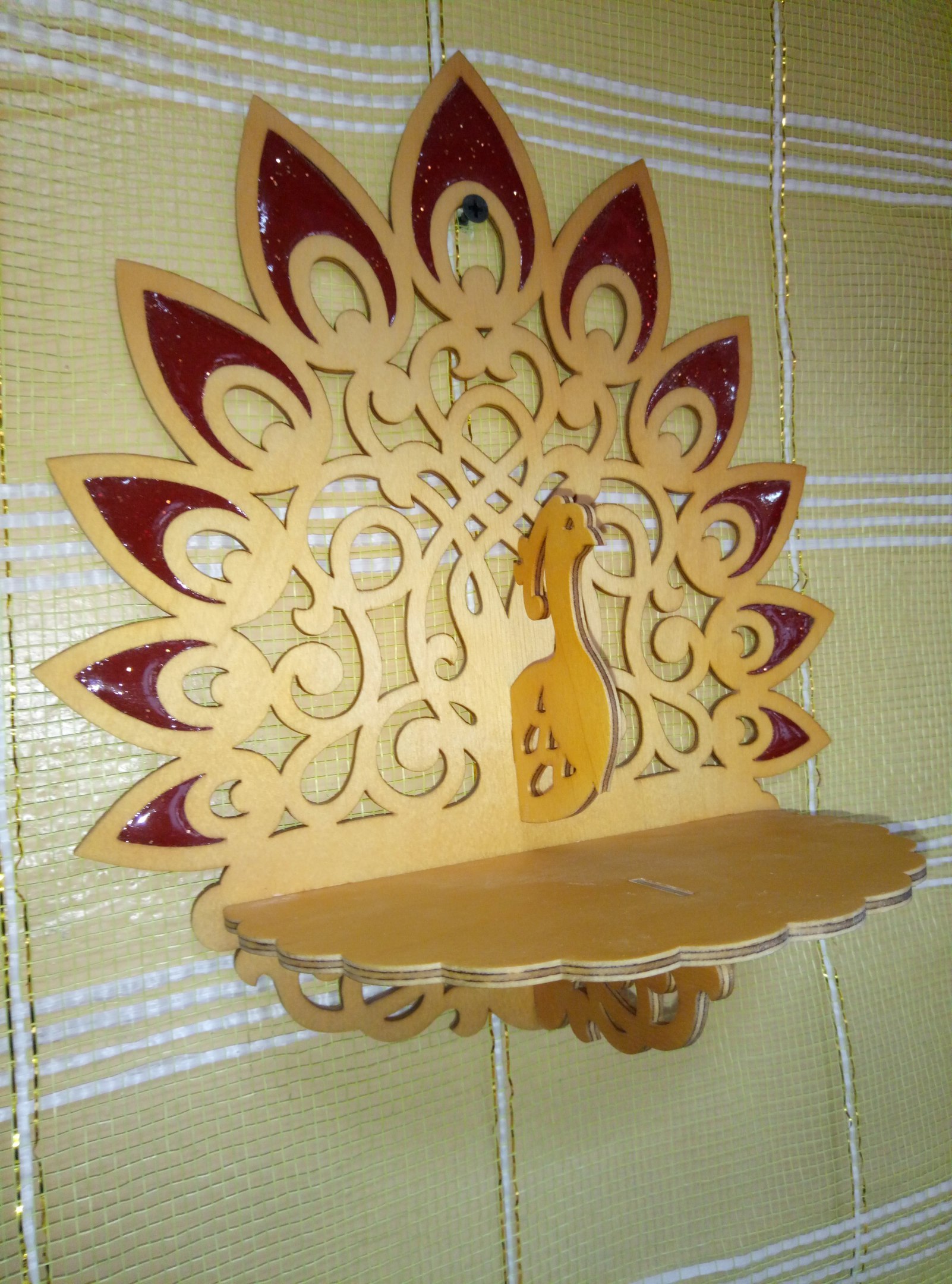 Laser Cut Wooden Peacock Wall Bracket Wall Mount Shlef DXF File