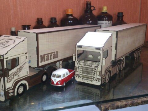 Laser Cut Scania Truck Wood Model Toy Kit Free Vector