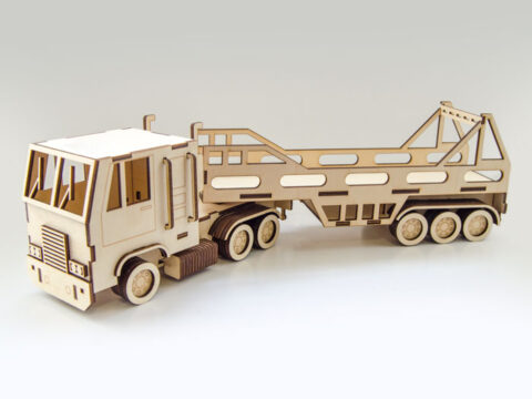 Laser Cut Wooden Tractor Trailer Truck Free Vector