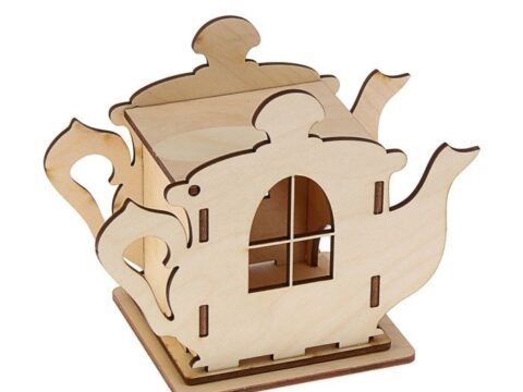 Laser Cut Wooden Teapot Shaped Tea House Tea Bag Dispenser Free Vector