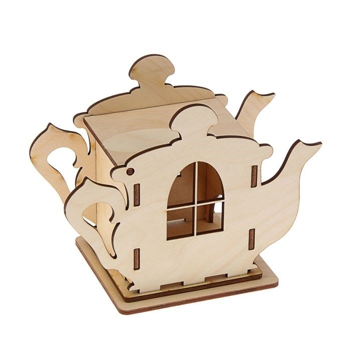 Laser Cut Wooden Teapot Shaped Tea House Tea Bag Dispenser Free Vector