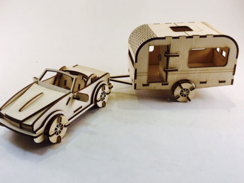 Laser Cut Car And Caravan Wooden Toy 3D Model Free Vector