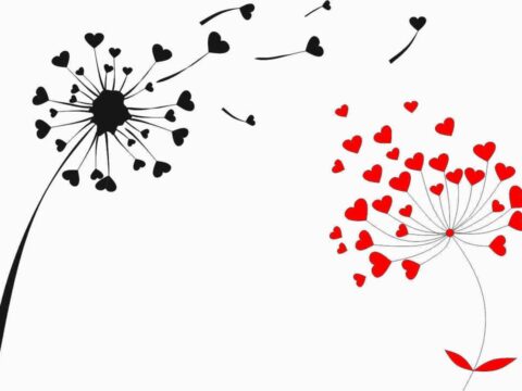 Heart Shape Oduvan Dandelion Print Free Vector